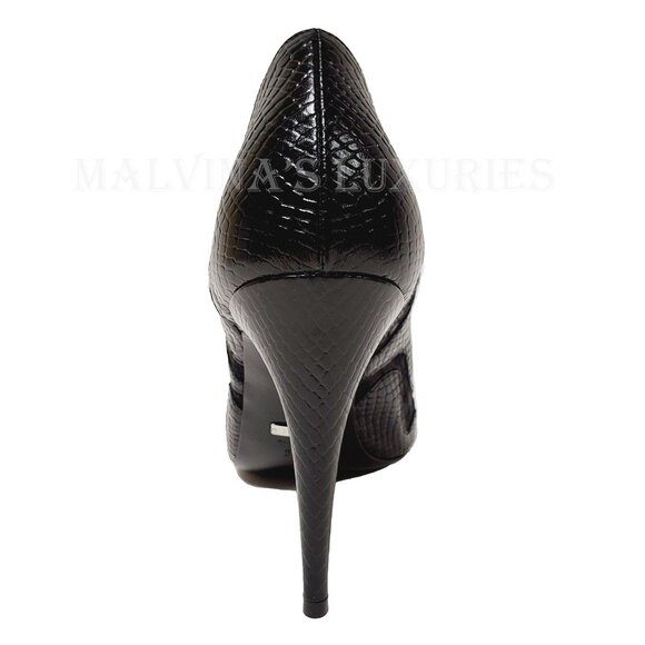 GUCCI SHOES BLACK PYTHON PRINT LEATHER w GG LOGO MESH PUMPS $940 - Picture 11 of 15